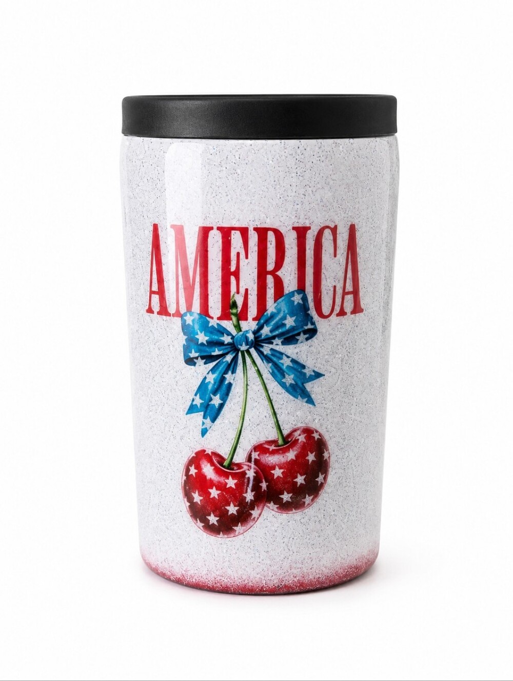 Handmade 12oz Patriotic America Cherry Tumbler & Can Cooler Duozie w Straw